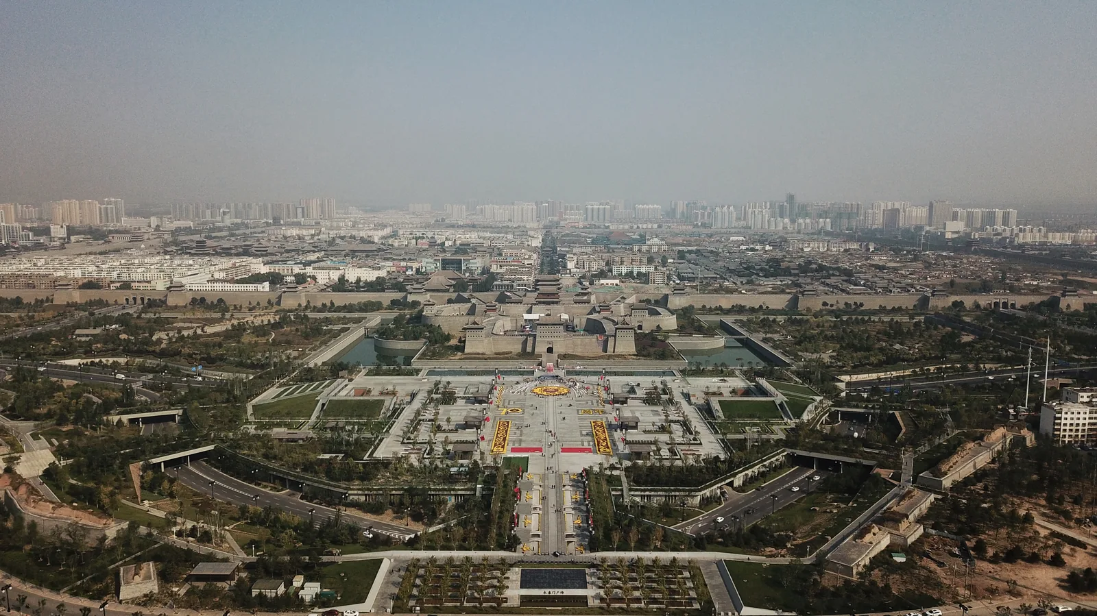 Datong old-city axis skyline near South Gate plaza, Shanxi