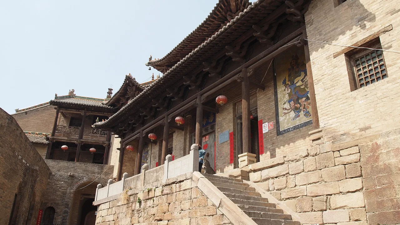 Stone steps and a timber hall at the Tang Emperor temple inside Guoyu village, Yangcheng.
