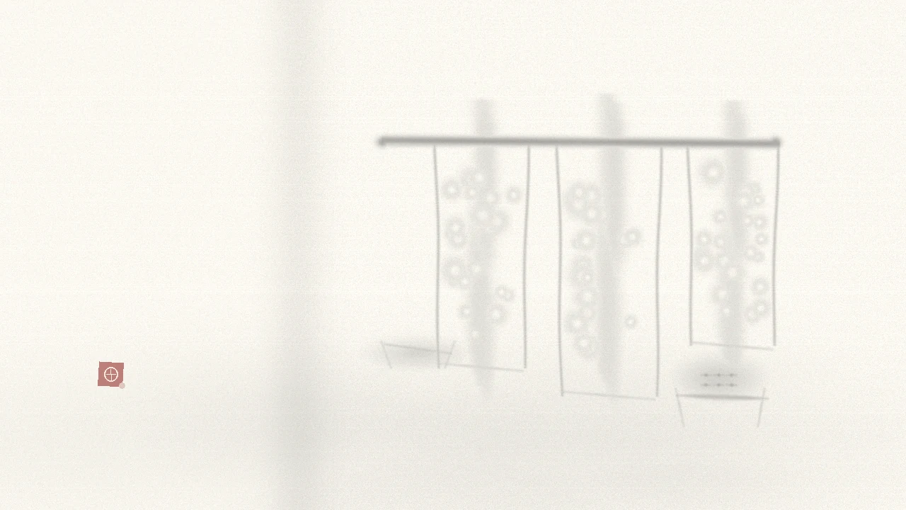 Ink-wash concept on rice paper: hanging Nantong blue-calico cloth on a drying pole in light ink, empty space, one vermilion seal.