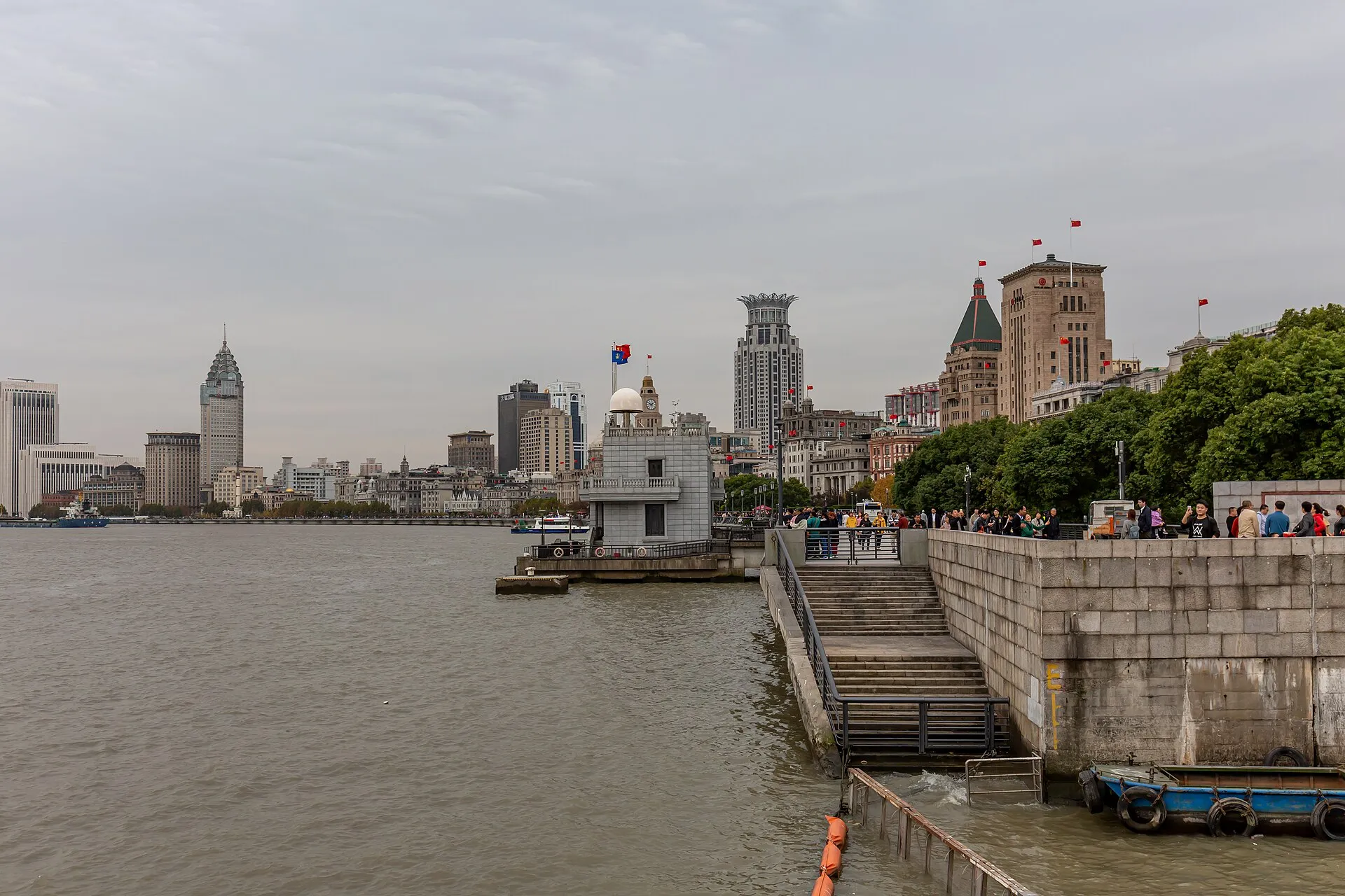 Historic bank facades along the Bund waterfront in Huangpu