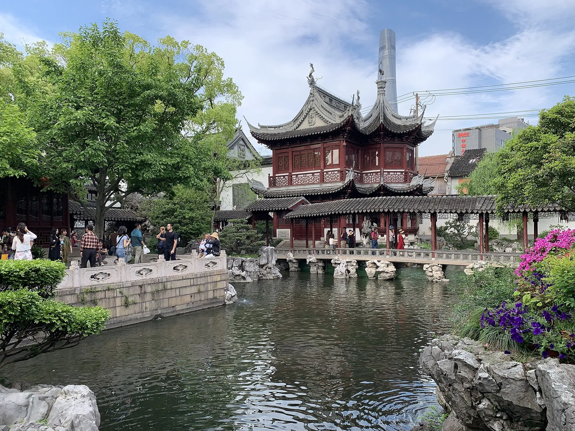 Traditional pavilions and rockery inside Yu Garden in Shanghai