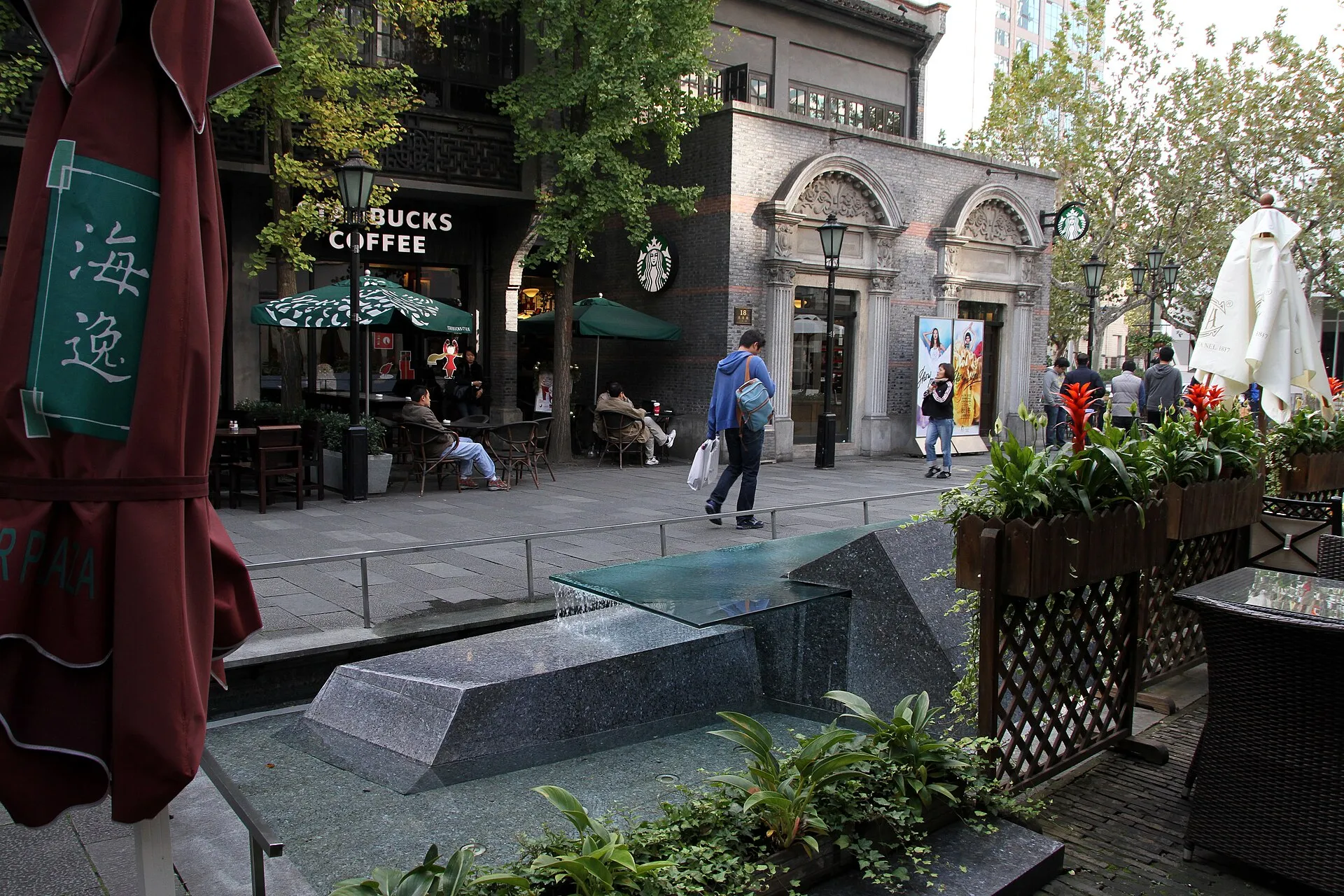 Shikumen lane streetscape with local shop fronts in Shanghai