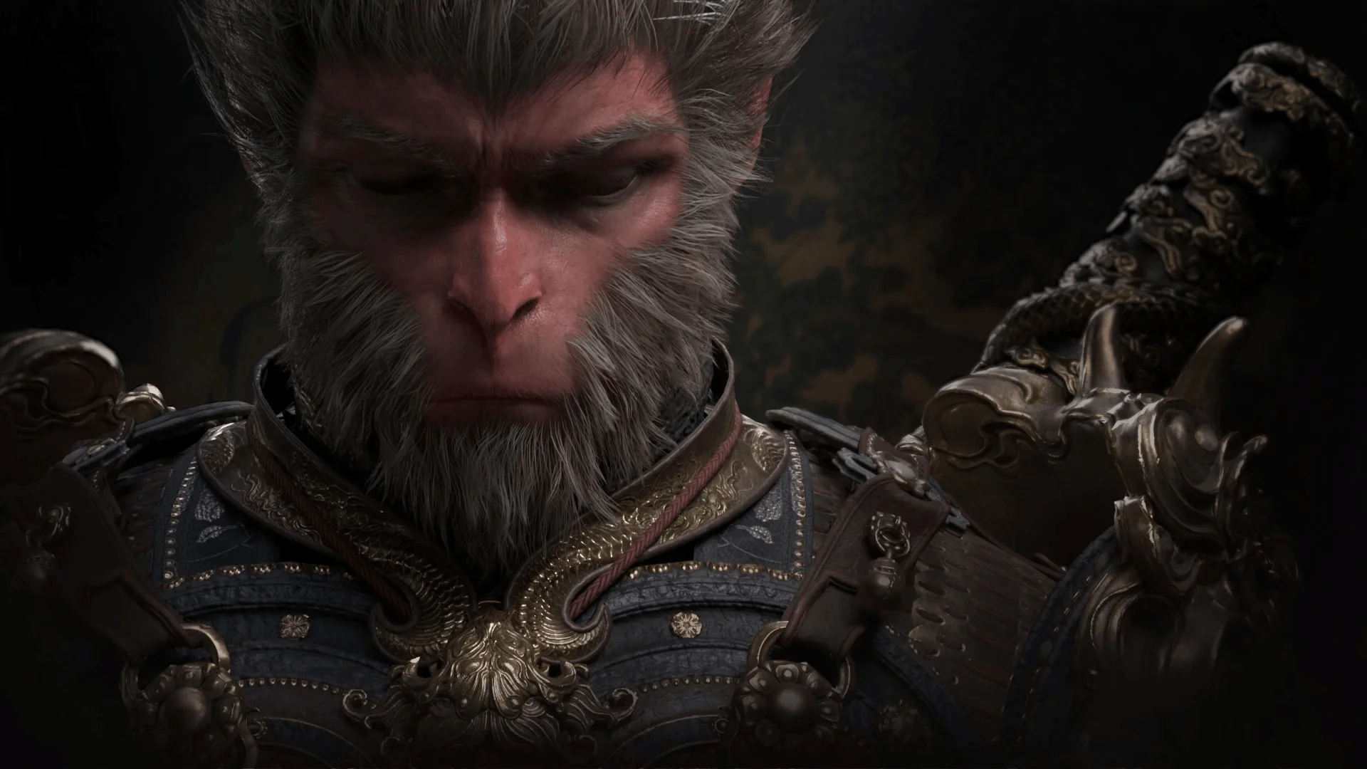 Sun Wukong in ornate armor from Black Myth: Wukong