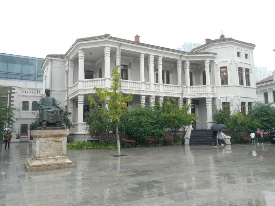 A scenic street view of European-style buildings and villas in the Italian Style Town of Tianjin.